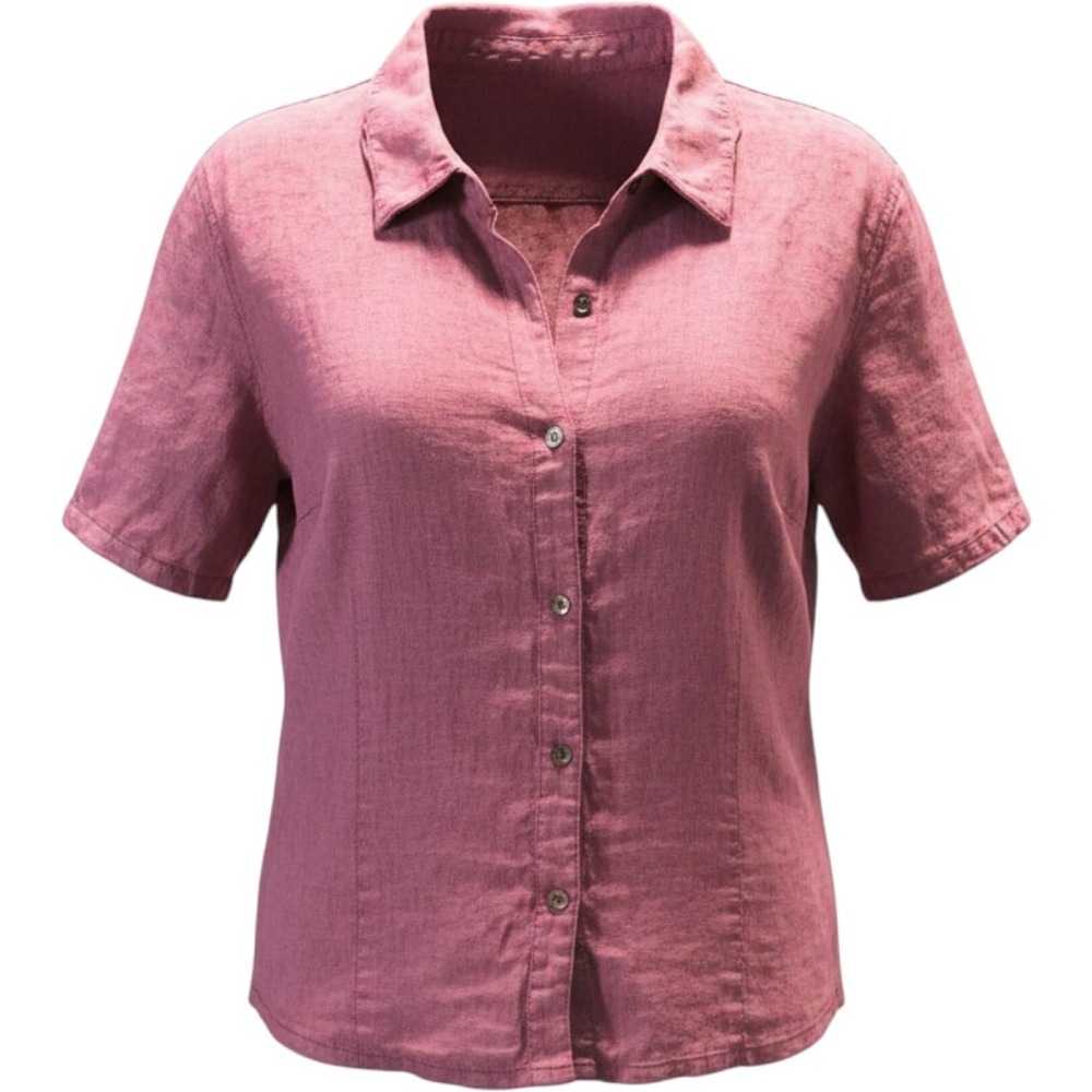 J. Jill Womens 3X Berry Pink‎ 100% Linen Short Sleeve Button Down Shirt Collared